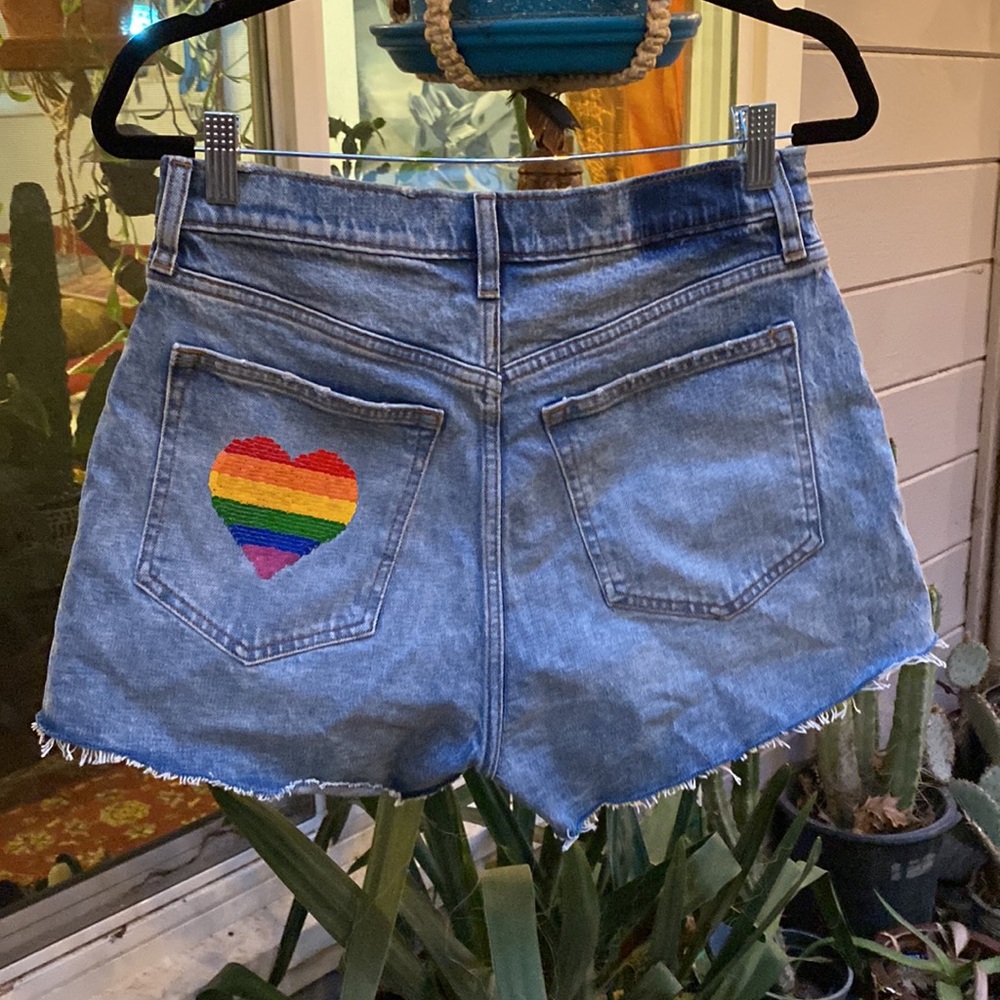 NWOT Sequined Heart Pocked Abercrombie & Fitch Cut Off Jean Shorts Pride Edition
